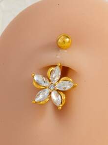 1 pieza Elegante anillo de ombligo con diseño floral, joyería corporal para mujer, accesorio de perforación de ombligo elegante - Multicolor - Ver 6