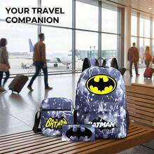 Set Ransel Kasual 3 Bagian Batman dari Warner Bros. (WB) - Ransel Pelajar Kapasitas Besar dengan Motif Fashion Gaya Kampus, Ransel Luar Ruangan, Gaya Kartun Lucu; Cocok untuk Hadiah Kembali ke Sekolah, Halloween, dan Natal. - MultiWarna - View 8