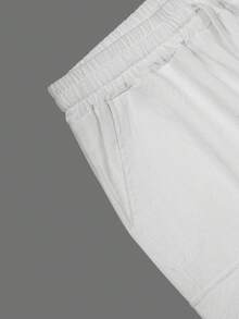 Celana Pendek Kargo Linen Kasual Pria Kolrap, Tekstur Berkerut, Pinggang Bertali, Kantong Besar, Potongan Longgar, Celana Pendek Bermuda, Cocok untuk Liburan Pantai - Putih - View 7