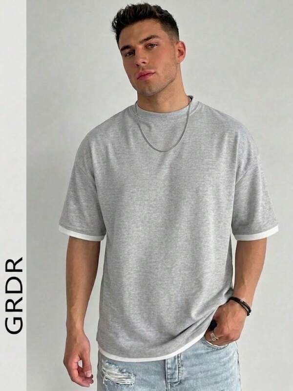  GRDR Men's Classic 2 In 1 Round Neck Short Sleeve T-Shirt, Fashionable Minimalist Commuting Versatile