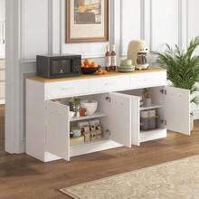Kitchen Unit/Sideboard With 3 Drawers And Adjustable Shelves, 160 Cm Kitchen Island With Concrete-Look Worktop, Walnut Finish, 76.5 X 160 X 37 Cm - 白色 - 查看 4