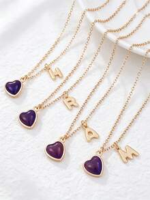 1 pieza Collar con colgante de corazón y letra inicial que cambia de color según el estado de ánimo, personalizado con encanto de alfabeto A-Z, sensible a la temperatura, regalo de joyería para el Día de San Valentín - Multicolor - Ver 6