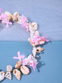 1pc Women's Mori Style Floral Shell Handmade Headband White Beach Hair Accessory Spring Outdoor Party Accessory Bridal Wedding Headpiece - Pink - View 6