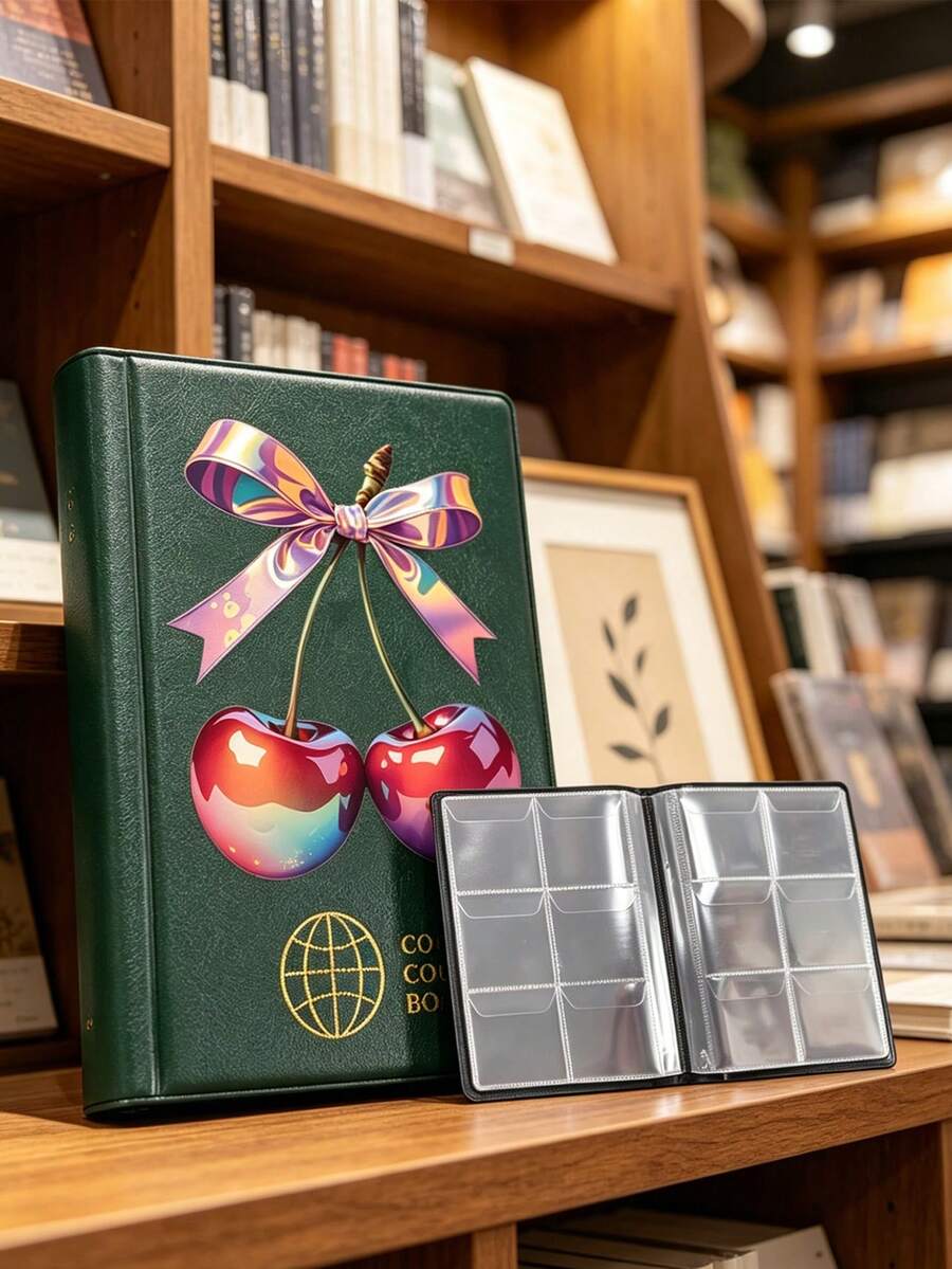 Coin Album With Bow And Cherry, Multi-Functional PVC Banknote And Coin Collection Album, Portable Commemorative Penny Coin Album, Penny Coin Collection Album, Penny Coin Collection Passport, Hobby Coin Collector, Perfect Gift For Friends, Family And Loved Ones, Ideal Holiday Gift For Hobbyists - A - View 1