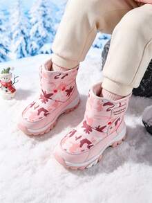 兒童冬季保暖內裡休閒鞋 戶外保暖雪地靴 - 粉色 - 查看 4