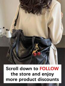 Tas Selempang Kulit Sintetis Modis Kapasitas Besar, Tas Tangan Gaya Kasual Cocok untuk Jalan-jalan, Kencan, Belanja, Kerja, dan Perjalanan. - Hitam - View 4