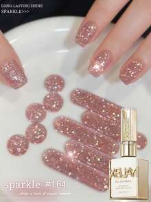 XEIJAYI Pink Glitter Diamond Nail Polish, Shimmering Reflective Red With Glitter, Holographic Reflective Removable UV/LED Nail Art, Formula, Suitable For Home And Salon Use, Essential For Spring - Pink - View 2