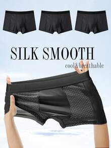 3 piezas Bóxers de unicolor de seda de hielo para hombre transpirables - Negro - Ver 1