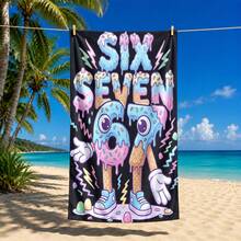 1 pieza Toalla de playa con estampado de número de dibujos animados 67 estilo helado, de secado rápido y absorbente, adecuada para baño, playa, piscina, gimnasio, uso multiusos - Multicolor - Ver 11