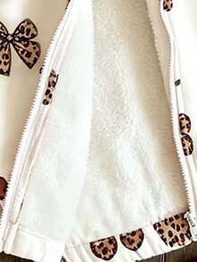Young Girls Bow Pattern Print Warm Hooded Jacket - White - View 4