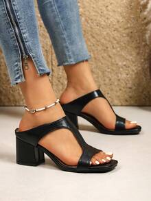 Women's High Heel Sandals, Colorful Rhinestone Studded Stiletto Heel Slides, Party Date Outing Shoes - Black - View 5