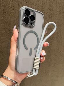 Black Wrist Strap Phone Case, Apple 17 Phone Case, Apple 17 PRO Max Phone Case, Apple 15 PRO MAX Phone Case, Skin-Like Ultimate Touch, Anti-Fouling, Anti-Fingerprint, TPU Frame, Shockproof, Anti-Drop, Supports Magnetic Charging, Compatible With Apple 17 16 15 14 13 12 11 Pro ProMax Plus Series, PC Back Plate, TPU Frame, Anti-Drop, Anti-Fingerprint, Wrist Strap Magnetic Phone Case, Hard Shell - Grey - View 3