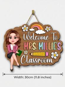 1pc Custom Teacher Cartoon Classroom Door Sign,Personalized Custom Name,Personalized Chibi Teacher Character Wooden Door Hanger,Two Styles Available,Classroom Decor,Teacher Appreciation Back To School Gift For Teachers,Thoughtful Gift For Teachers - Multicolor - View 5