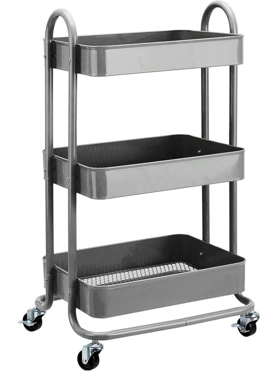 Charcoal 3-Tier Rolling Kitchen Cart With Wheels Storage Trolley For Home Office Bathroom Organization - Charcoal - View 1