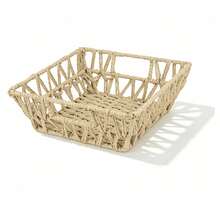Simple Square PVC Rattan Storage Basket, Beige, Gray, White, Hand-Woven Breathable Structure For Home & Dorm Use, Sundry Organizer, Fruit Container, Desktop Arrangement Bin - Storage Baskets - View 4