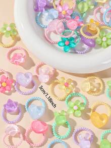 40/20/10pcs Ikat Rambut Kecil Bergaris Motif Bunga, Kelinci, Bintang, dan Hati untuk Anak Perempuan, Aksesori Rambut Sederhana, Dasar, dan Tidak Merusak untuk Penggunaan Sehari-hari - MultiWarna - View 5