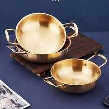 Flat Bottom Frying Pan, Available In Gold And Silver 2 Colors, Dual Handle European Style, Stainless Steel Pasta Plate, Steak Plate, Seafood Pot, Korean Hot Pot, Home Cooking, High Temperature Resistant Pot, Baking Tray - View 12