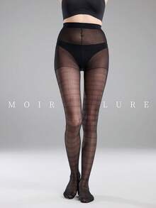 MOIRÉALLURE 1雙裝 時尚經典百搭絲綢提花褲襪，適合日常通勤與夜生活 - 黑色 - 查看 8