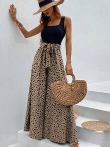 Dalmatian Print Wide Leg Belted Jumpsuit - Multicolor - View 1