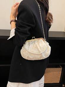 Women's PU Leather Crossbody Bag With Round Polka Dots, Vintage Style Handbag With Buckle Closure And Adjustable Shoulder Strap, Solid Color And Lightweight City Tote Bag - 咖啡 - 查看 5