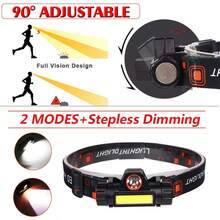 1 pieza Linterna frontal LED COB recargable magnética e impermeable para camping, pesca y minería al aire libre - lámpara de cabeza - Ver 11