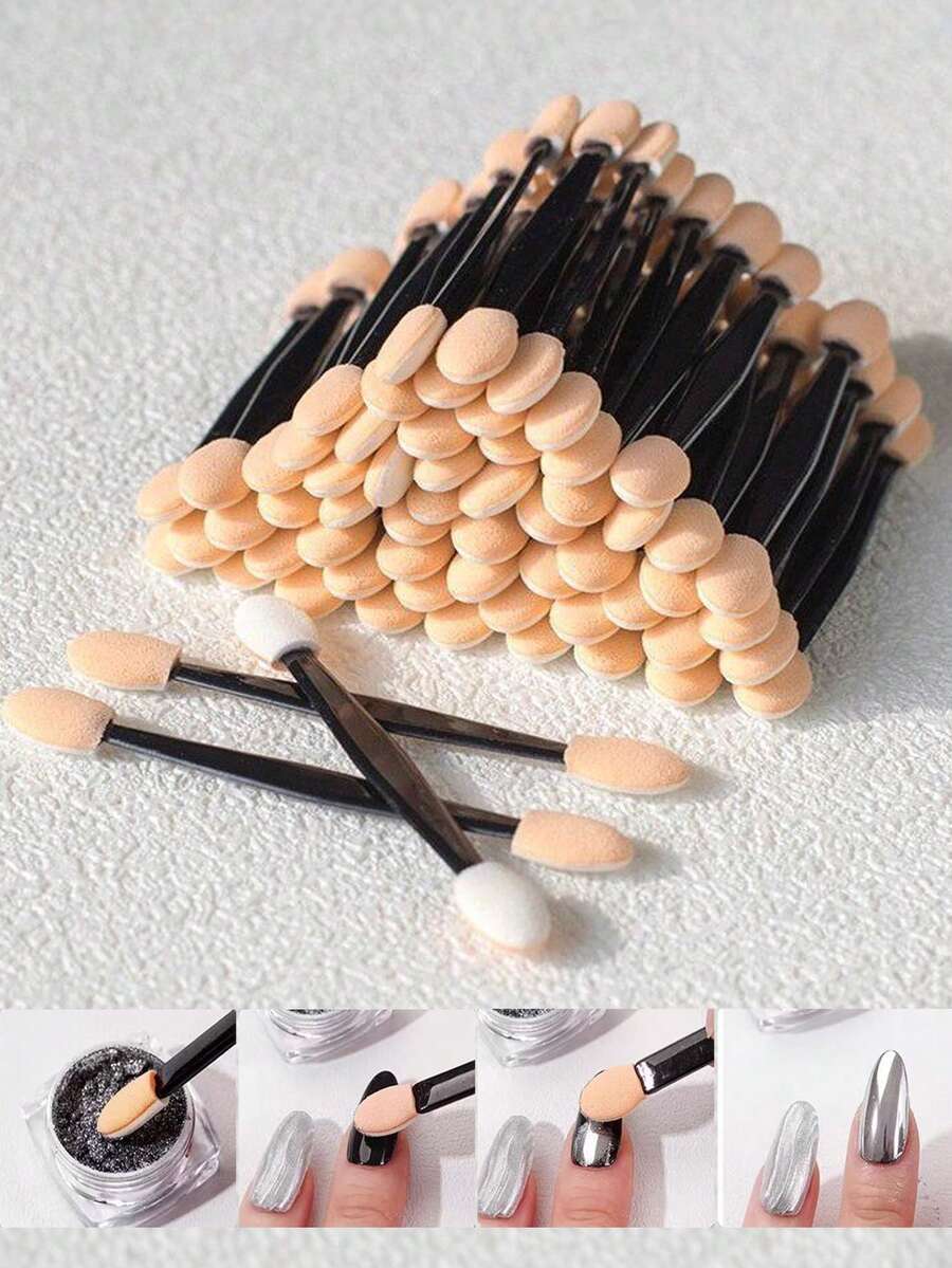 100/50/2 piezas Pinceles de esponja para arte de uñas de doble extremo/Pinceles de arte de uñas degradado, Pinceles de sombra de ojos desechables de doble extremo, Adecuados para herramientas de maquillaje de ojos y herramientas de arte de uñas - Multicolor - Ver 1
