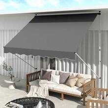 Freestanding Outdoor Awning, 300 X 150 Cm, With Crank, Windproof, In Grey Aluminum - Grey - View 2