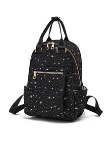 LECEY Mochila acolchada con diamantes y bordada para mujer - Negro - Ver 3