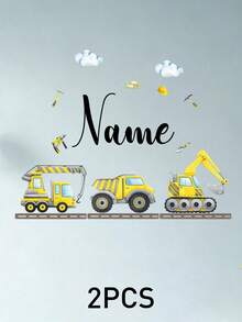 Customized Construction Vehicle Cartoon Wall Sticker, Personalized Text Wall Sticker, Customized Name Self-Adhesive Painting, Customizable Birthday Gift - Style C - View 7