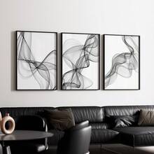 3pcs Set Unframed Minimalist Black And White Wavy Line Canvas Art Prints, Abstract Modern Wall Decor Posters For Living Room And Bedroom, Rolled Canvas Pictures (No Frame Included) - A - View 11