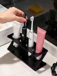 1pc Bathroom Countertop Toothbrush Holder, White And Black Available, Multifunctional Home Bathroom Accessory, Travel Toothbrush Holder And Desktop Storage Rack - Multicolor - View 1
