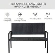 Poly Rattan Garden Bench, 2-Seater Park Bench With Steel And Wicker Frame, Black, W 122 X D 60 X H 87 Cm, For Garden And Patio - Black - View 5