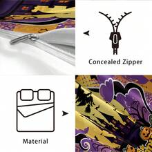 3-Piece Halloween Bedding Set (1 Duvet Cover + 2 Pillowcases), Featuring Halloween-Themed Design. Bedding Is Soft And Comfortable, Made With High-Definition Digital Printing Technology. Patterns Include Castles And Pumpkin Designs. No Fillers Included. Perfect For Bedroom, Dorm (Unisex) And Travel Use. - 4129+SJT+W - View 11