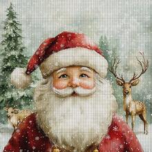 1 Set 36*36cm/14.17*14.17inch Kit de Punto de Cruz de Papá Noel & Reno (Semi-Terminado), Material de Arte DIY de Bordado, Pintura Decorativa de Punto de Cruz 11CT, Regalo Creativo Hecho a Mano. Set Completo de Artesanía de Punto de Cruz Impreso para Decoración del Hogar, Adecuado para Arte de Tejido de Decoración del Hogar. Marco No Incluido - Papá Noel y los renos - Ver 13