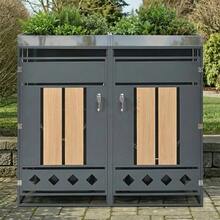 Bin Storage Unit, Lockable, Two Doors, Planting Area, Door Panel With Vertical Wood Grain, Diamond-Shaped Hollow Base - 灰色 - 查看 7
