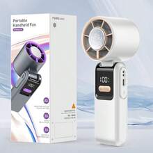 Ventilador portátil de mano con enfriamiento de hielo turbo, ventilador de viento de hielo recargable 2*1800mAh, 100 niveles de velocidad, cable Tipo-C incorporado, pantalla LED, plegable 135°, multiuso para escritorio, cuello, viajes, carga de teléfono de emergencia - Soporte de Mano - Ver 13