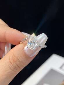 1 Pc 2CT Elegant & Luxurious Twisted-Band Pear-Shaped Moissanite Ring 925 Sterling Silver. Suitable For Weddings And Everyday Wear - Pear-shaped Moissanite Ring - 2CT - View 2