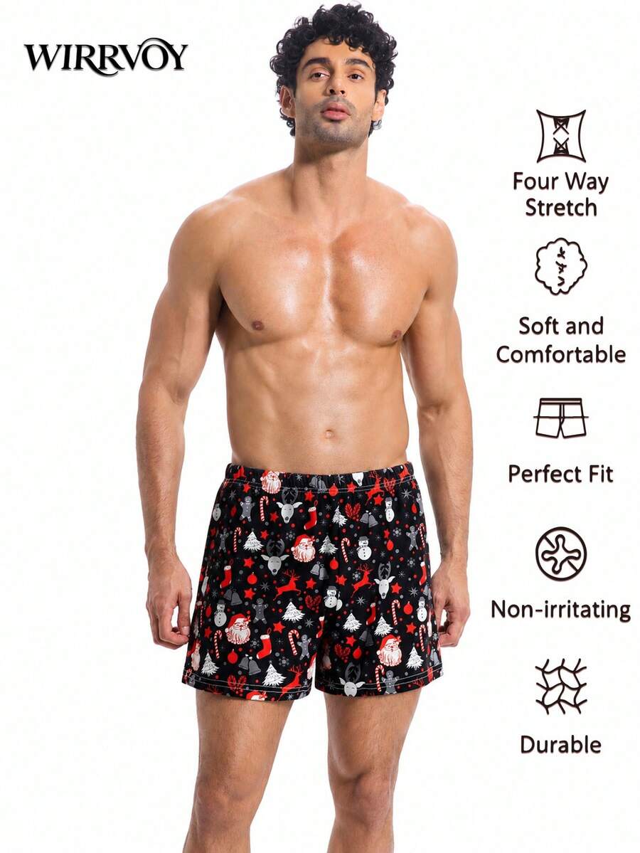 Bóxer tipo brief navideño para hombre, bóxer tipo brief de diseñador para hombre, 1 pieza/paquete - Negro - Ver 1