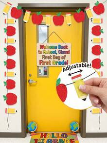 1 pieza Bandera decorativa de lápiz & manzana para regreso a la escuela, decoración de aula para el primer día de escuela, suministros para fiesta, decoración de aula y hogar para maestro de 1er grado, banner de desayuno - Multicolor - Ver 4