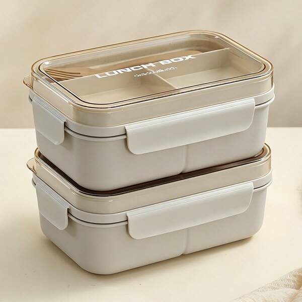1pc Double-Layer Lunch Box With Utensils, Leak-Proof Design, Suitable For Adults, Ideal For Office, Outdoor Travel And Food Portioning, Can Be Used For Meal Prep, Also A Great Gift For Various Occasions.