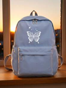 1 pieza Mochila con mariposa a rayas blancas de gran capacidad con múltiples bolsillos, ligera para estudiantes y adolescentes, perfecta para el campus, viajes y desplazamientos diarios - Multicolor - Ver 2