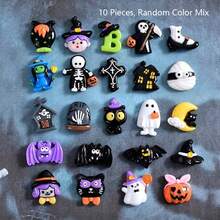 10 piezas de accesorios de resina de monstruos y fantasmas de Halloween mezcla aleatoria para decoración de Halloween, funda de teléfono, clip para el cabello, liga para el cabello, botella de agua, decoración del hogar, decoración del automóvil, decoración creativa, decoración del refrigerador, accesorio para el cabello, decoración de llavero, aretes del 4 de julio, pulsera de cuentas, collar de concha, pin de esmalte - mezcla aleatoria - Víspera de Todos los Santos - Ver 10