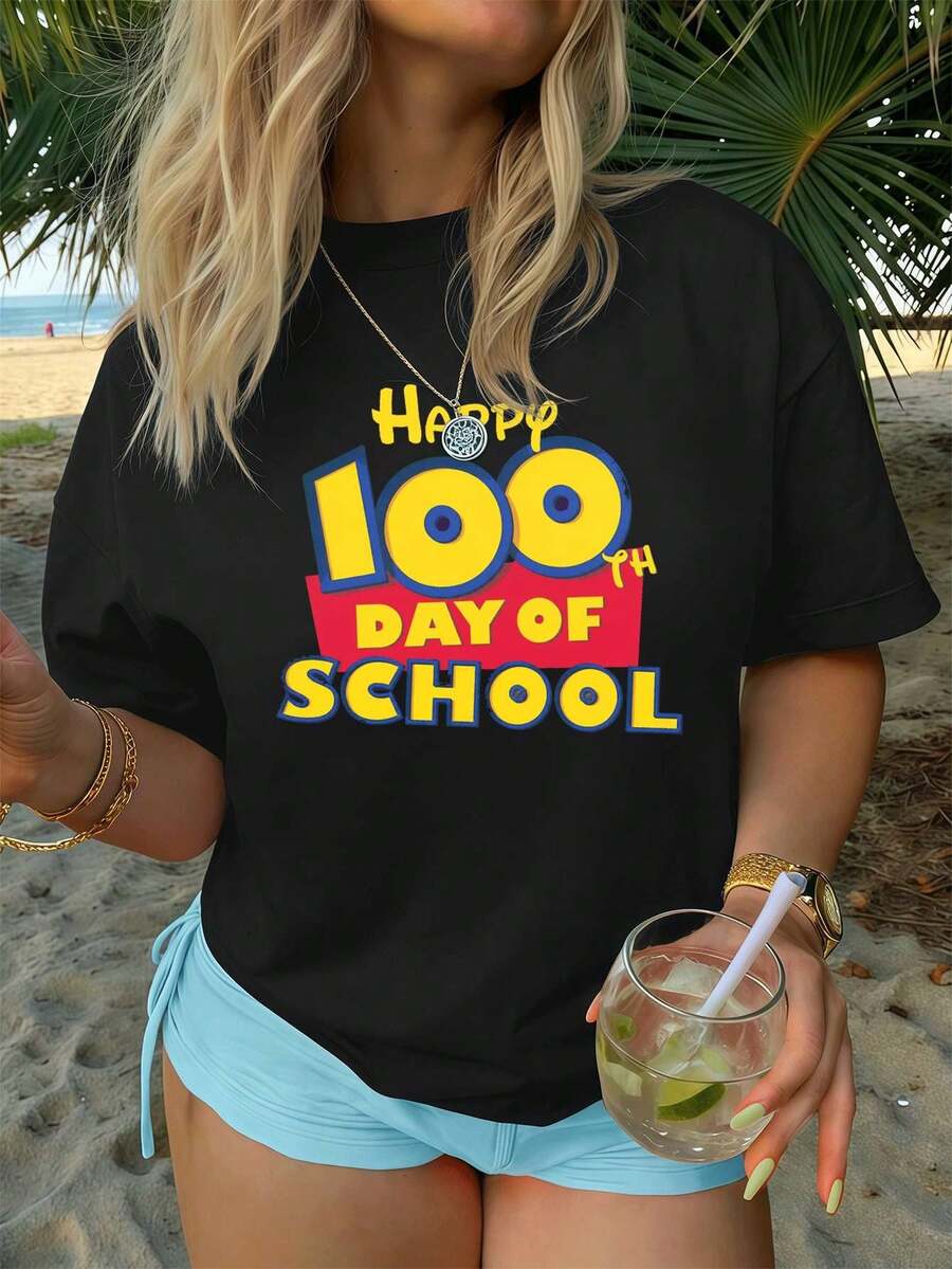 T-Shirt Zum 100. Schultag – Weiche Baumwolle, Bequeme Passform, L?Ssig, Komfortabel, Mit Grafikdesign - Black - View 1