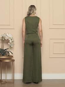 Elegant Tailored Vest And Trousers Set - Formal/Casual - 軍綠色 - 查看 2