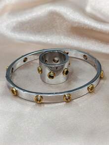 1/2 Buah Perhiasan Set Pernikahan Gelang Cincin Gaya Punk Berlebihan Berlapis Baja Tahan Karat 18K - Perak - View 3
