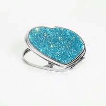 BLBLBL 1PC Brand New Diamond Style Multi-Color Shiny Cute Luxury Heart-Shaped Portable Pocket Flip Cover Makeup Mirror, Crafted With A-Grade Artificial Rhinestones, Elegant Handheld Mirror Suitable For Daily, Travel, Business Trip Makeup Use - Silver Plating - View 10