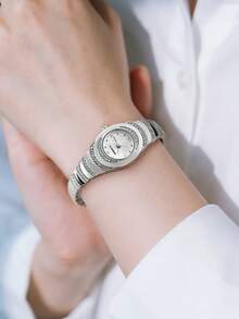 1pc Women's Full Rhinestone Decorated Premium Fashion Quartz Wristwatch, Suitable For Evening Parties, Gatherings And Daily Elegant Outfits - Silver - View 6