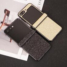 CHOKBODY Shiny Luxury Glitter Matte Frosted Texture, Elegant Artificial Leather Folding Phone Protective Case With Hinge Protection, Compatible With Samsung Galaxy Z Flip 8, 7, 7FE, 6, 5, 4 5G Folding Phone Protective Case - Black - View 1
