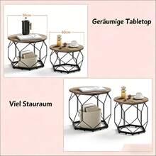 Nordic-Style Coffee Table With Wrought Iron Elements / Simple Round Coffee Table / Round Coffee Table With Removable Tabletop / Stackable Coffee Table / Suitable For Bedrooms And Living Rooms - 卡其色 - 查看 5
