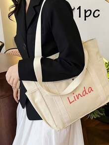 LICVIC 1/2Pcs Personalized Name Canvas Custom Tote Bag, Large Capacity Shoulder Bag, Lightweight Multifunction Travel Organizer, Versatile Daily Carry Bag, Personalized Gift, Bridesmaid Gift - Multicolor - View 11